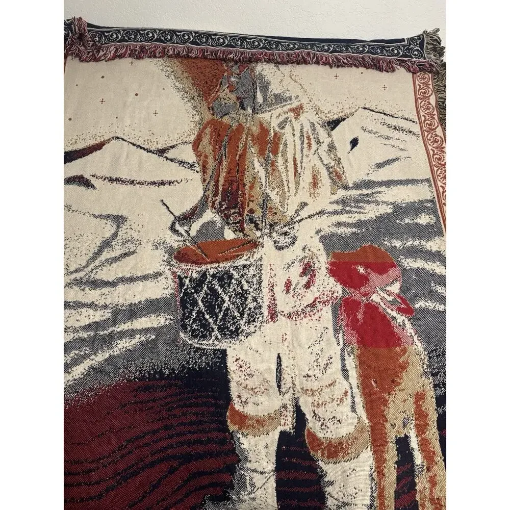 Dummer Boy Christmas Holiday Winter Tapestry Afghan Fringe Throw Blanket 63